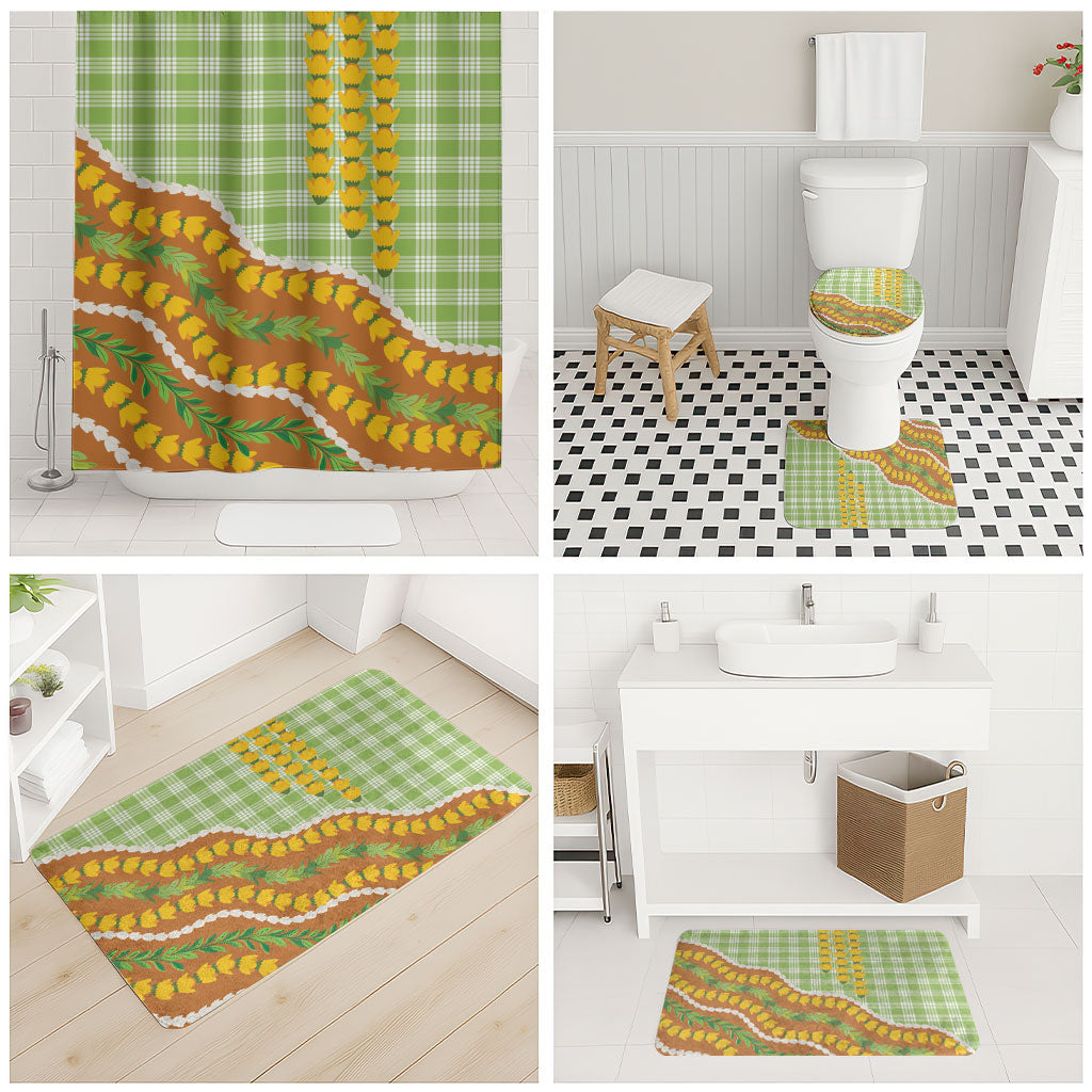 Hawaii Leis Palaka Motifs Bathroom Set Pikake Pakalana Maile Ilima Kakau Style