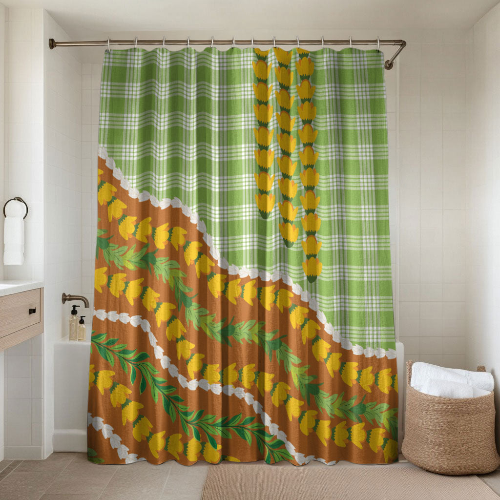 Hawaii Leis Palaka Motifs Bathroom Set Pikake Pakalana Maile Ilima Kakau Style