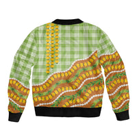 Hawaii Leis Palaka Motifs Bomber Jacket Pikake Pakalana Maile Ilima Kakau Style