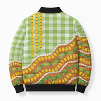 Hawaii Leis Palaka Motifs Bomber Puffer Jacket Pikake Pakalana Maile Ilima Kakau Style
