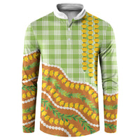 Hawaii Leis Palaka Motifs Button Sweatshirt Pikake Pakalana Maile Ilima Kakau Style