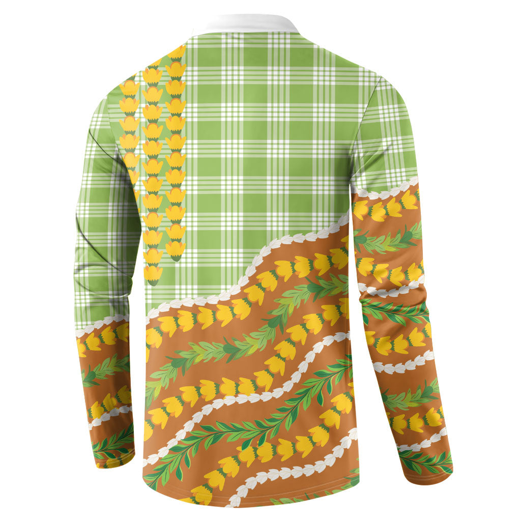 Hawaii Leis Palaka Motifs Button Sweatshirt Pikake Pakalana Maile Ilima Kakau Style