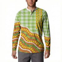 Hawaii Leis Palaka Motifs Button Sweatshirt Pikake Pakalana Maile Ilima Kakau Style