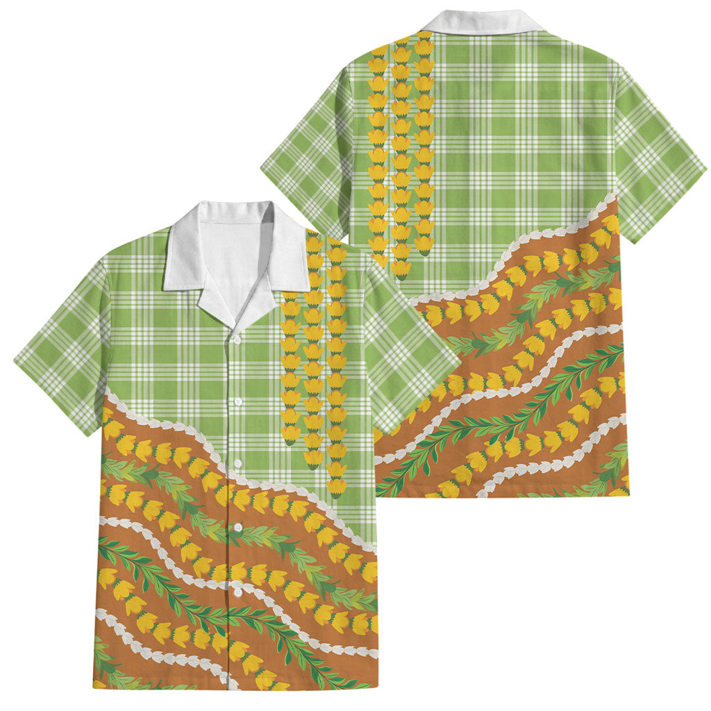 Hawaii Leis Palaka Motifs Family Matching Tank Maxi Dress and Hawaiian Shirt Pikake Pakalana Maile Ilima Kakau Style