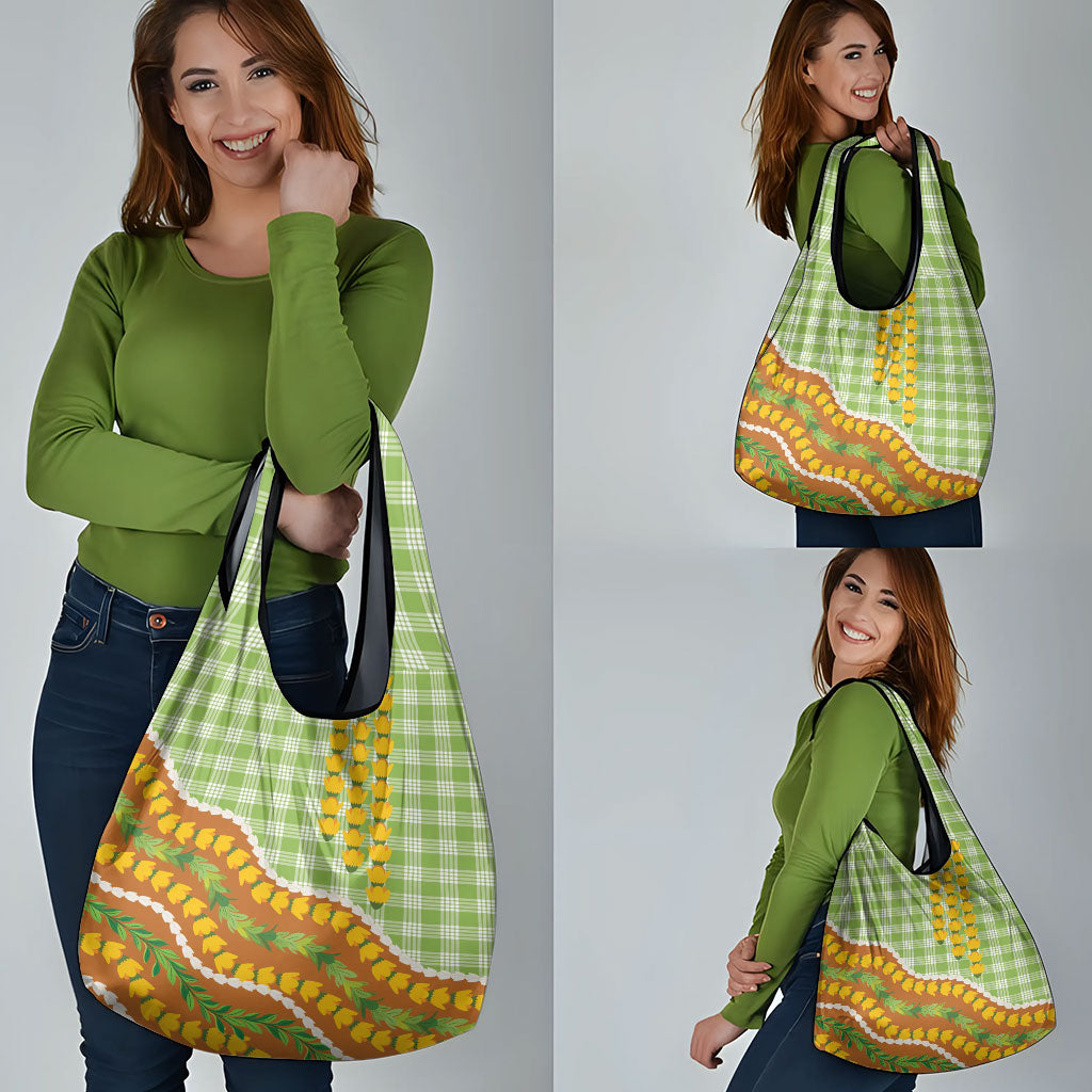 Hawaii Leis Palaka Motifs Grocery Bag Pikake Pakalana Maile Ilima Kakau Style