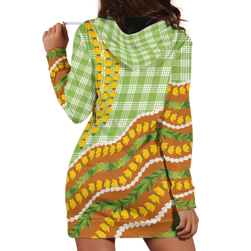Hawaii Leis Palaka Motifs Hoodie Dress Pikake Pakalana Maile Ilima Kakau Style