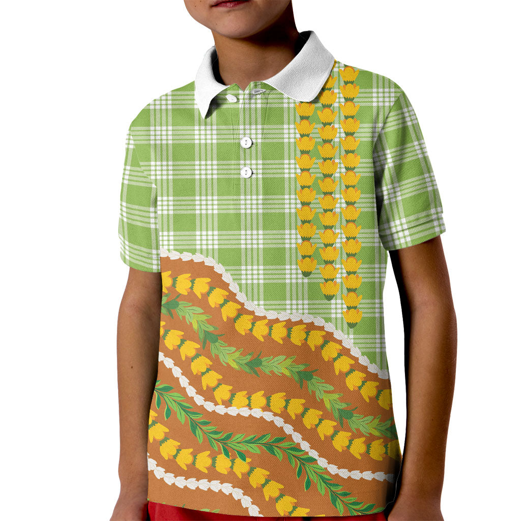 Hawaii Leis Palaka Motifs Kid Polo Shirt Pikake Pakalana Maile Ilima Kakau Style