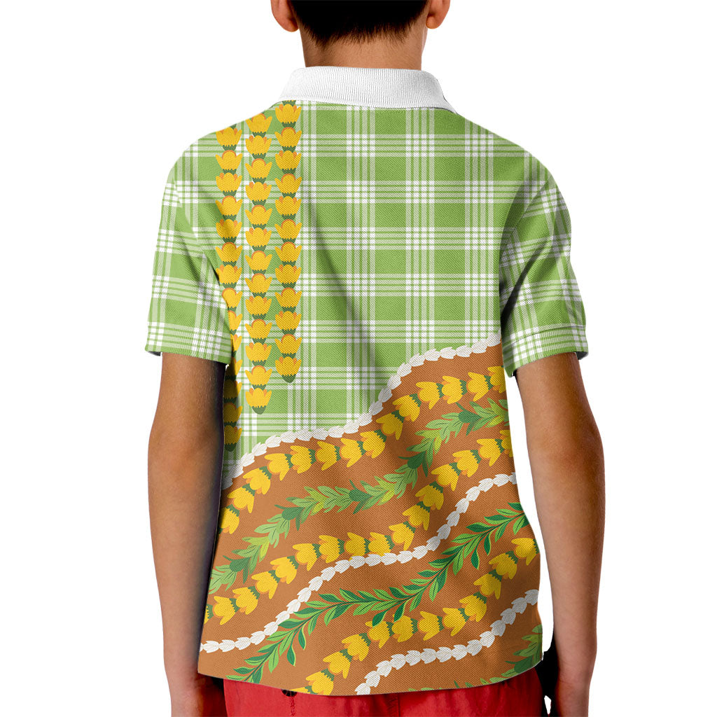 Hawaii Leis Palaka Motifs Kid Polo Shirt Pikake Pakalana Maile Ilima Kakau Style