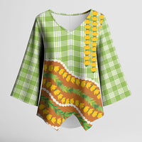 Hawaii Leis Palaka Motifs Kimono Sleeve Blouse Pikake Pakalana Maile Ilima Kakau Style