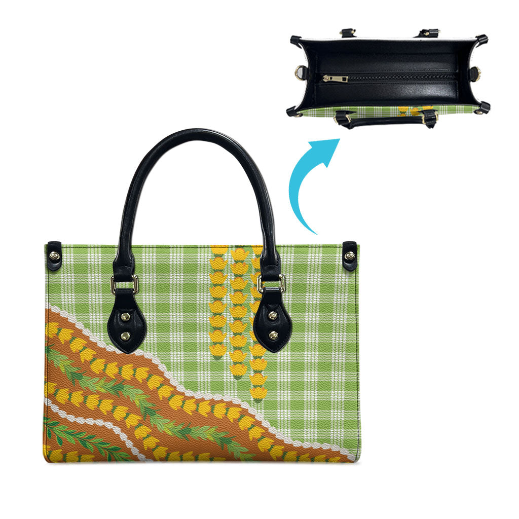 Hawaii Leis Palaka Motifs Leather Bag Pikake Pakalana Maile Ilima Kakau Style