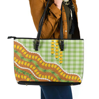 Hawaii Leis Palaka Motifs Leather Tote Bag Pikake Pakalana Maile Ilima Kakau Style