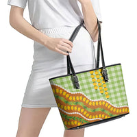 Hawaii Leis Palaka Motifs Leather Tote Bag Pikake Pakalana Maile Ilima Kakau Style