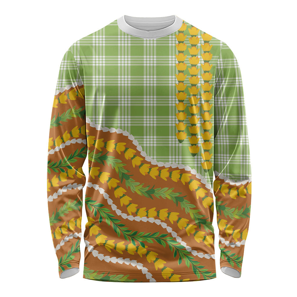 Hawaii Leis Palaka Motifs Long Sleeve Shirt Pikake Pakalana Maile Ilima Kakau Style