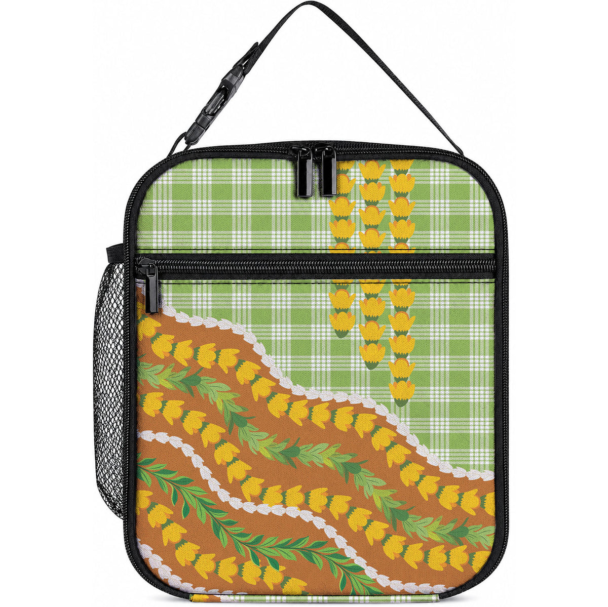Hawaii Leis Palaka Motifs Lunch Bag Pikake Pakalana Maile Ilima Kakau Style