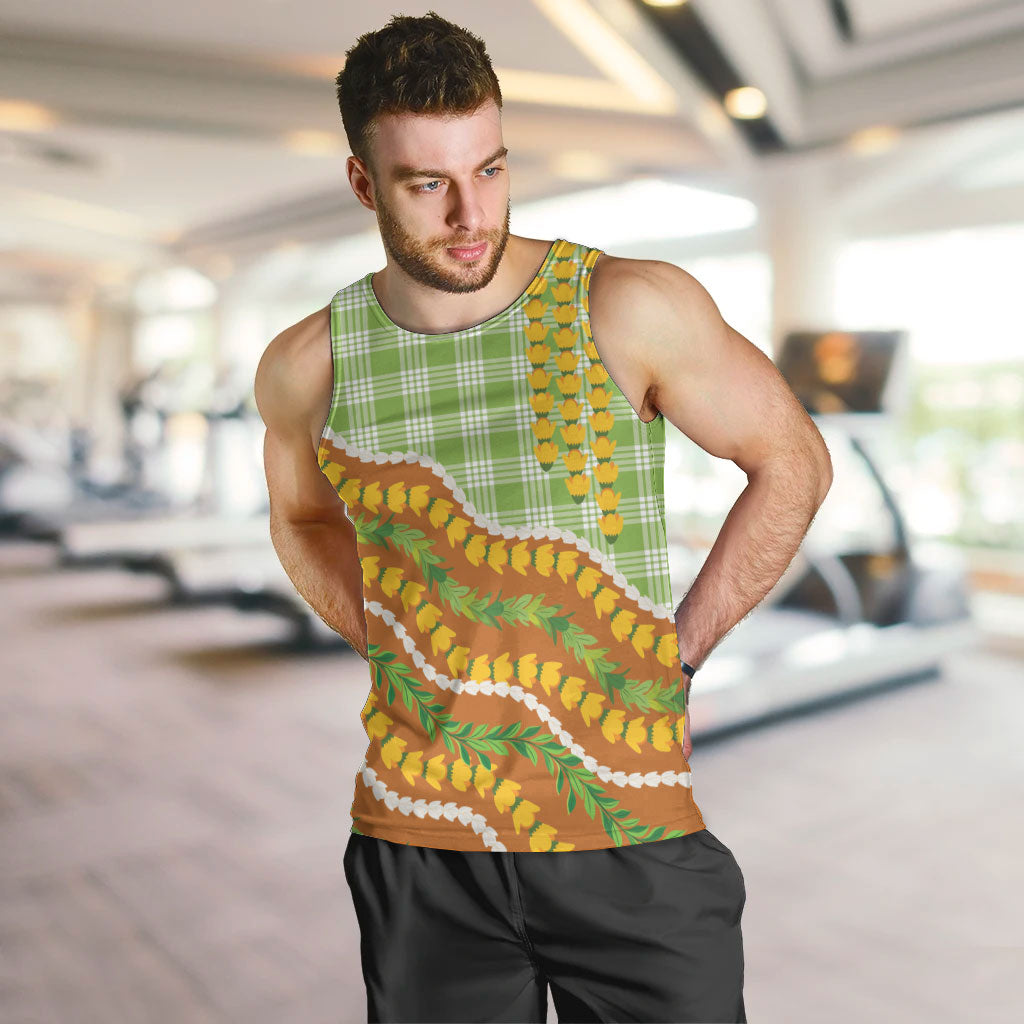 Hawaii Leis Palaka Motifs Men Tank Top Pikake Pakalana Maile Ilima Kakau Style