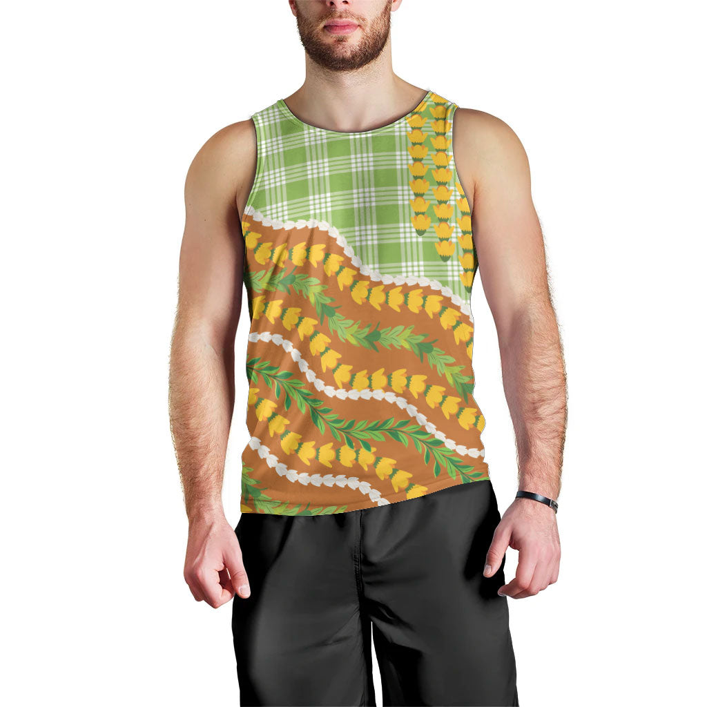 Hawaii Leis Palaka Motifs Men Tank Top Pikake Pakalana Maile Ilima Kakau Style