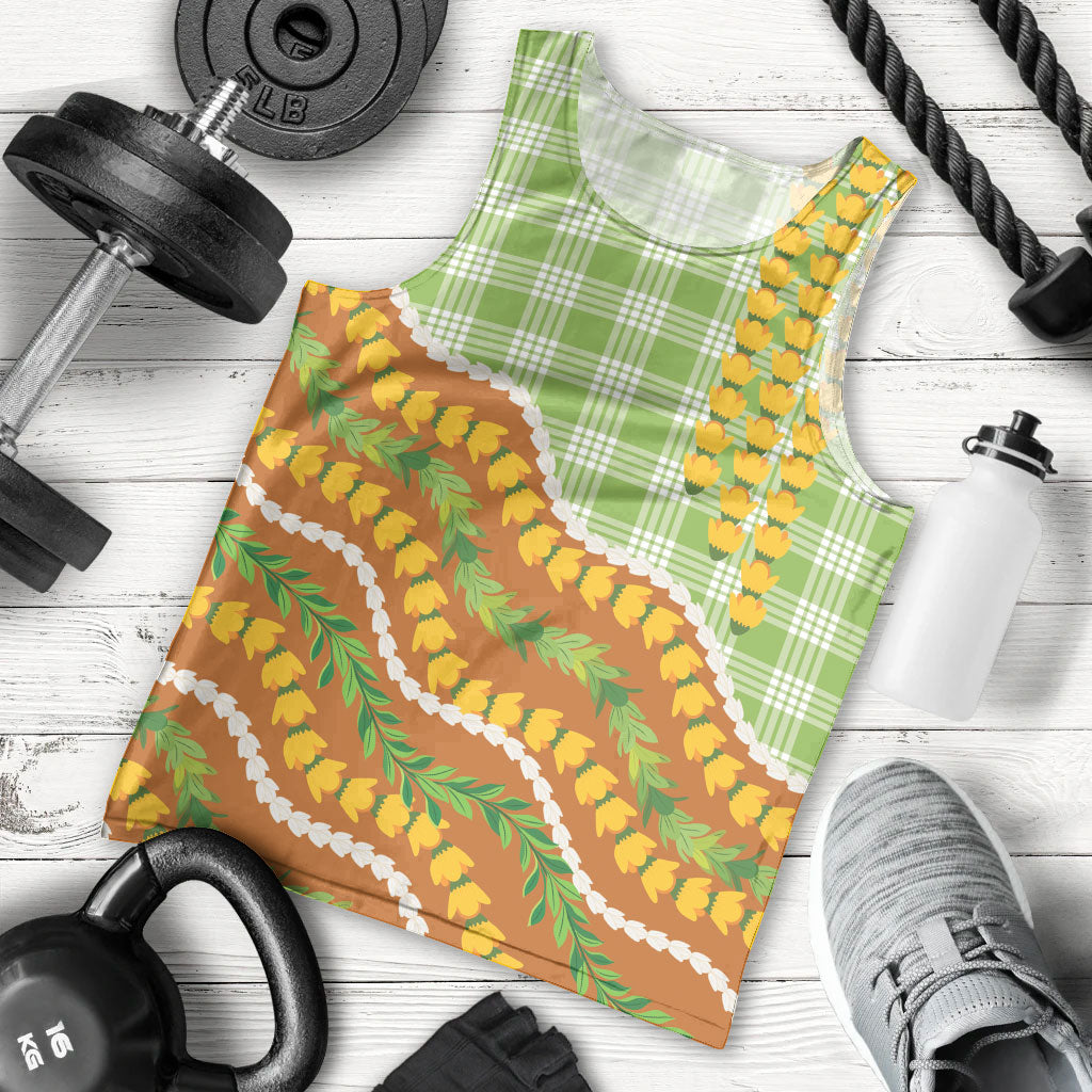 Hawaii Leis Palaka Motifs Men Tank Top Pikake Pakalana Maile Ilima Kakau Style