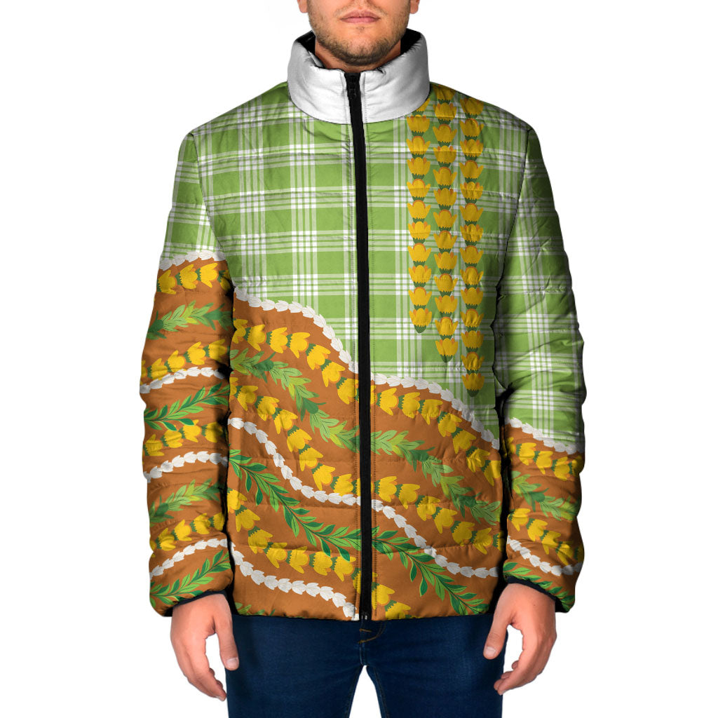 Hawaii Leis Palaka Motifs Padded Jacket Pikake Pakalana Maile Ilima Kakau Style