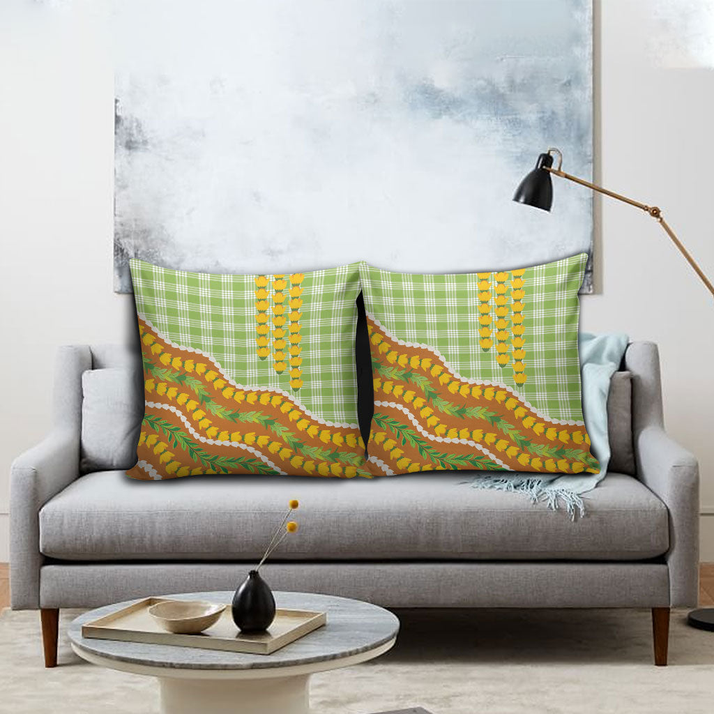 Hawaii Leis Palaka Motifs Pillow Cover Pikake Pakalana Maile Ilima Kakau Style