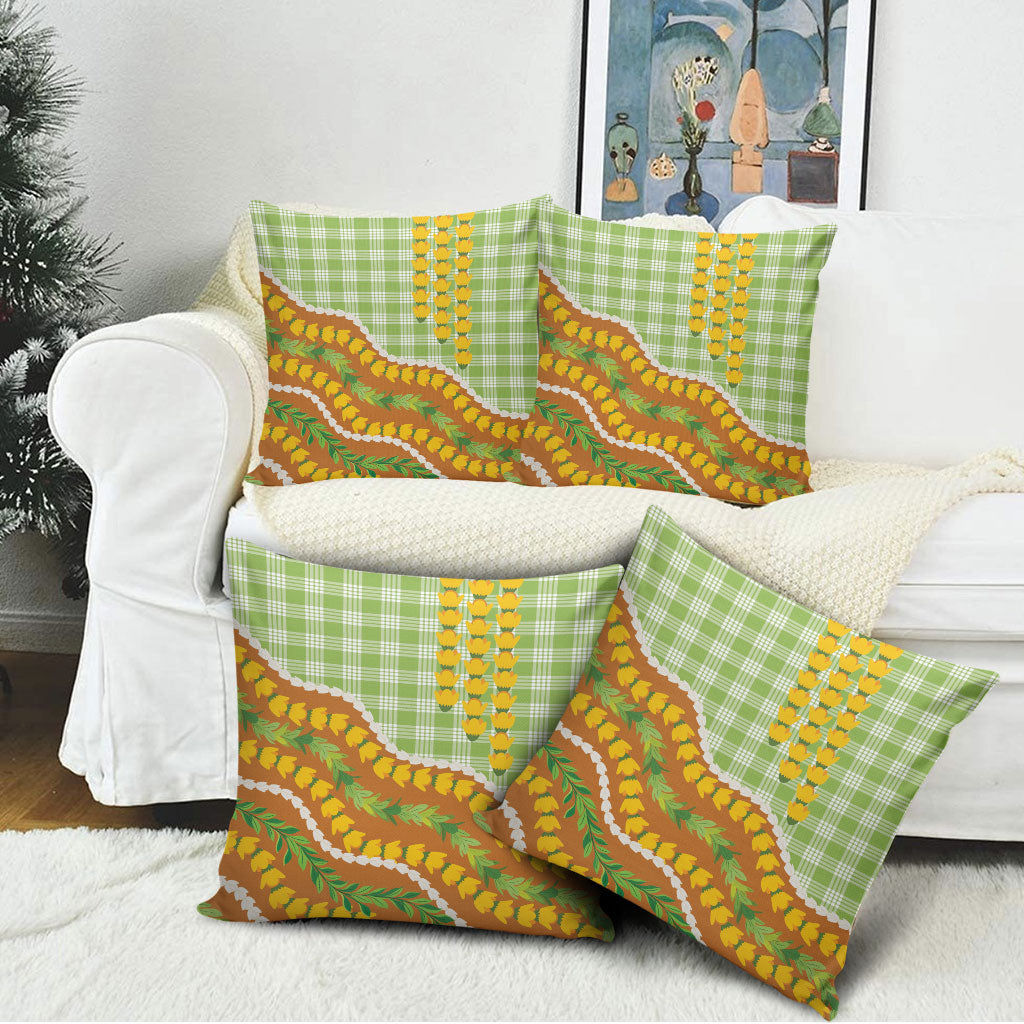Hawaii Leis Palaka Motifs Pillow Cover Pikake Pakalana Maile Ilima Kakau Style