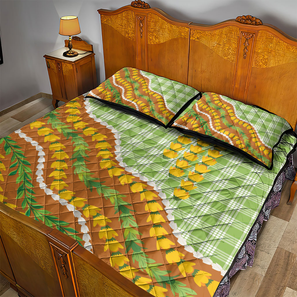 Hawaii Leis Palaka Motifs Quilt Bed Set Pikake Pakalana Maile Ilima Kakau Style