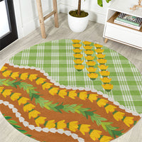 Hawaii Leis Palaka Motifs Round Carpet Pikake Pakalana Maile Ilima Kakau Style