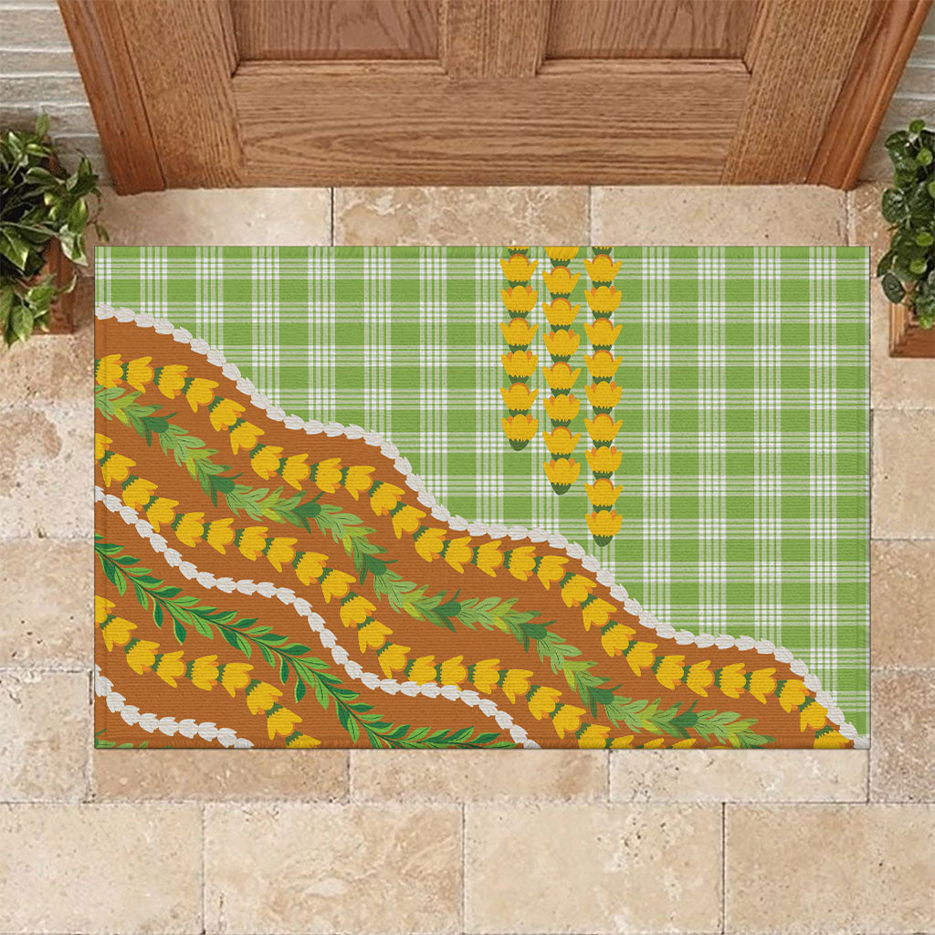 Hawaii Leis Palaka Motifs Rubber Doormat Pikake Pakalana Maile Ilima Kakau Style