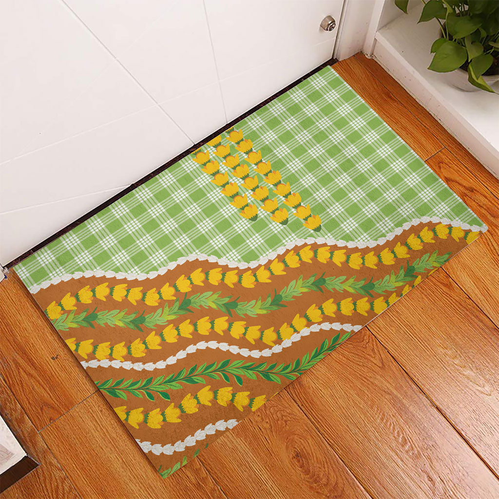 Hawaii Leis Palaka Motifs Rubber Doormat Pikake Pakalana Maile Ilima Kakau Style