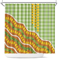 Hawaii Leis Palaka Motifs Shower Curtain Pikake Pakalana Maile Ilima Kakau Style