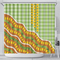 Hawaii Leis Palaka Motifs Shower Curtain Pikake Pakalana Maile Ilima Kakau Style