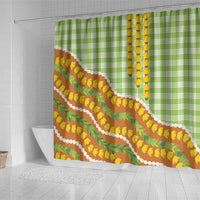 Hawaii Leis Palaka Motifs Shower Curtain Pikake Pakalana Maile Ilima Kakau Style