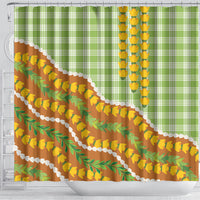 Hawaii Leis Palaka Motifs Shower Curtain Pikake Pakalana Maile Ilima Kakau Style