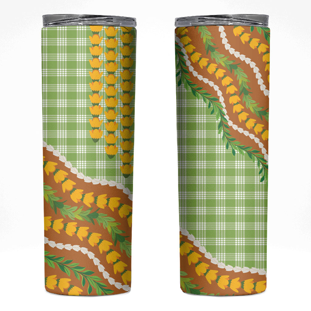Hawaii Leis Palaka Motifs Skinny Tumbler Pikake Pakalana Maile Ilima Kakau Style