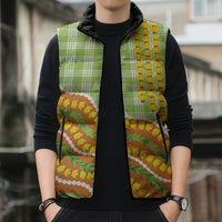 Hawaii Leis Palaka Motifs Sleeveless Puffer Jacket Pikake Pakalana Maile Ilima Kakau Style