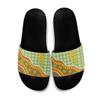 Hawaii Leis Palaka Motifs Slide Sandals Pikake Pakalana Maile Ilima Kakau Style