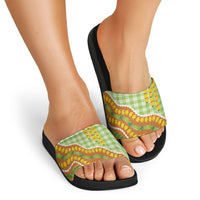 Hawaii Leis Palaka Motifs Slide Sandals Pikake Pakalana Maile Ilima Kakau Style