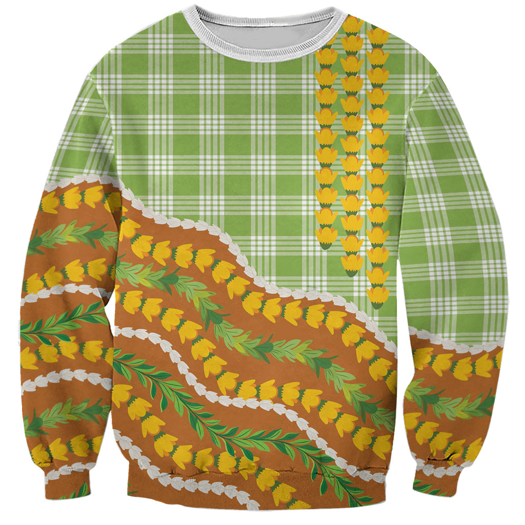 Hawaii Leis Palaka Motifs Sweatshirt Pikake Pakalana Maile Ilima Kakau Style