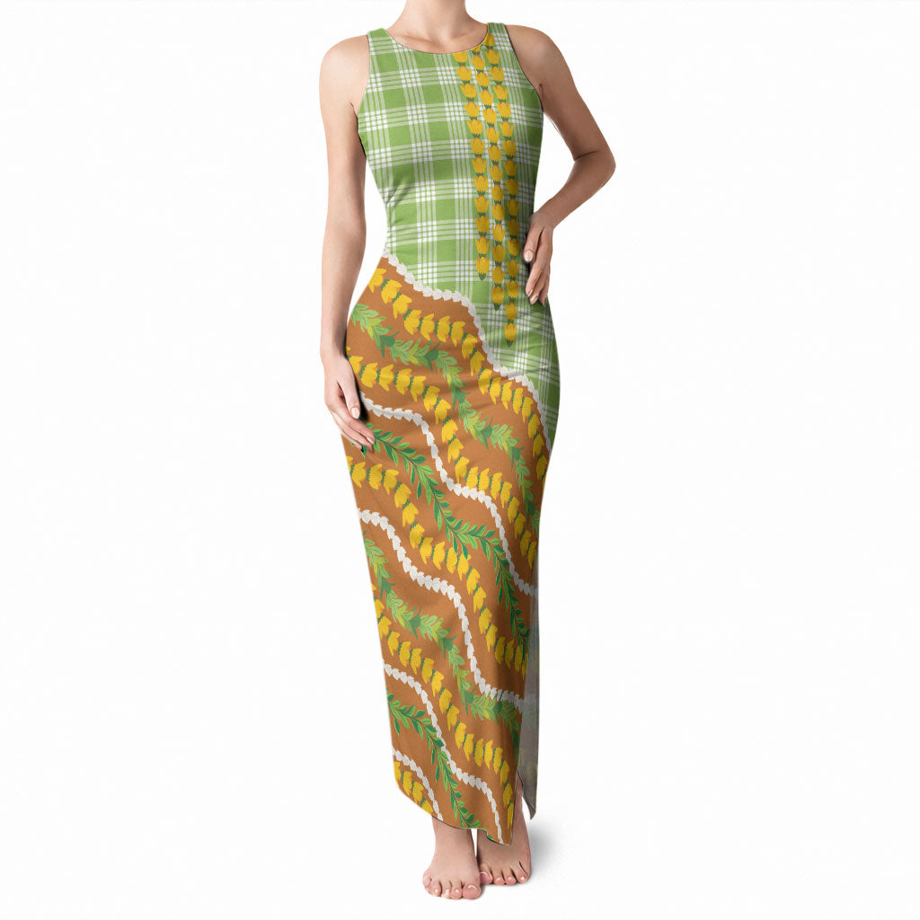 Hawaii Leis Palaka Motifs Tank Maxi Dress Pikake Pakalana Maile Ilima Kakau Style