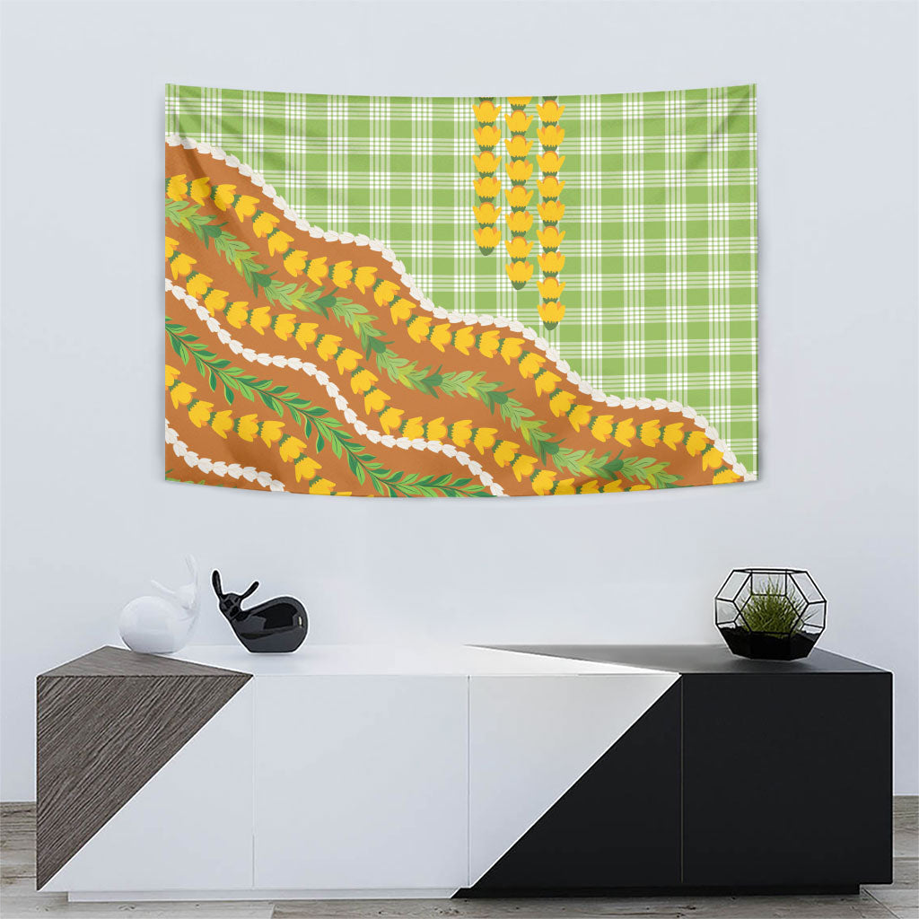 Hawaii Leis Palaka Motifs Tapestry Pikake Pakalana Maile Ilima Kakau Style