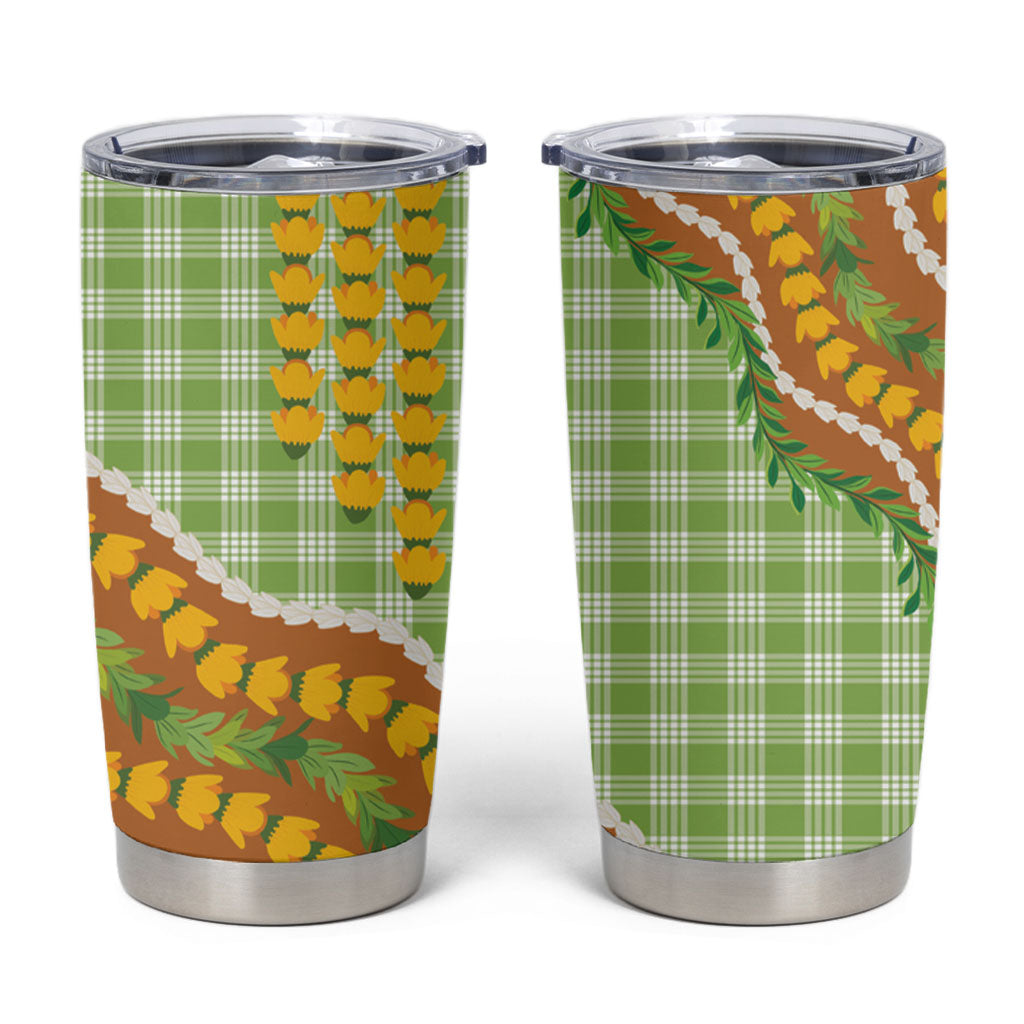 Hawaii Leis Palaka Motifs Tumbler Cup Pikake Pakalana Maile Ilima Kakau Style