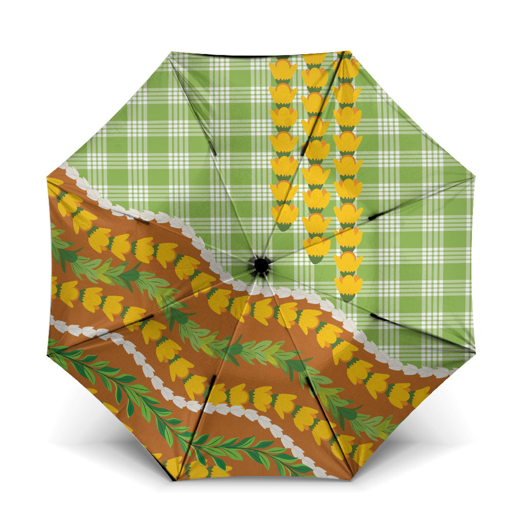 Hawaii Leis Palaka Motifs Umbrella Pikake Pakalana Maile Ilima Kakau Style