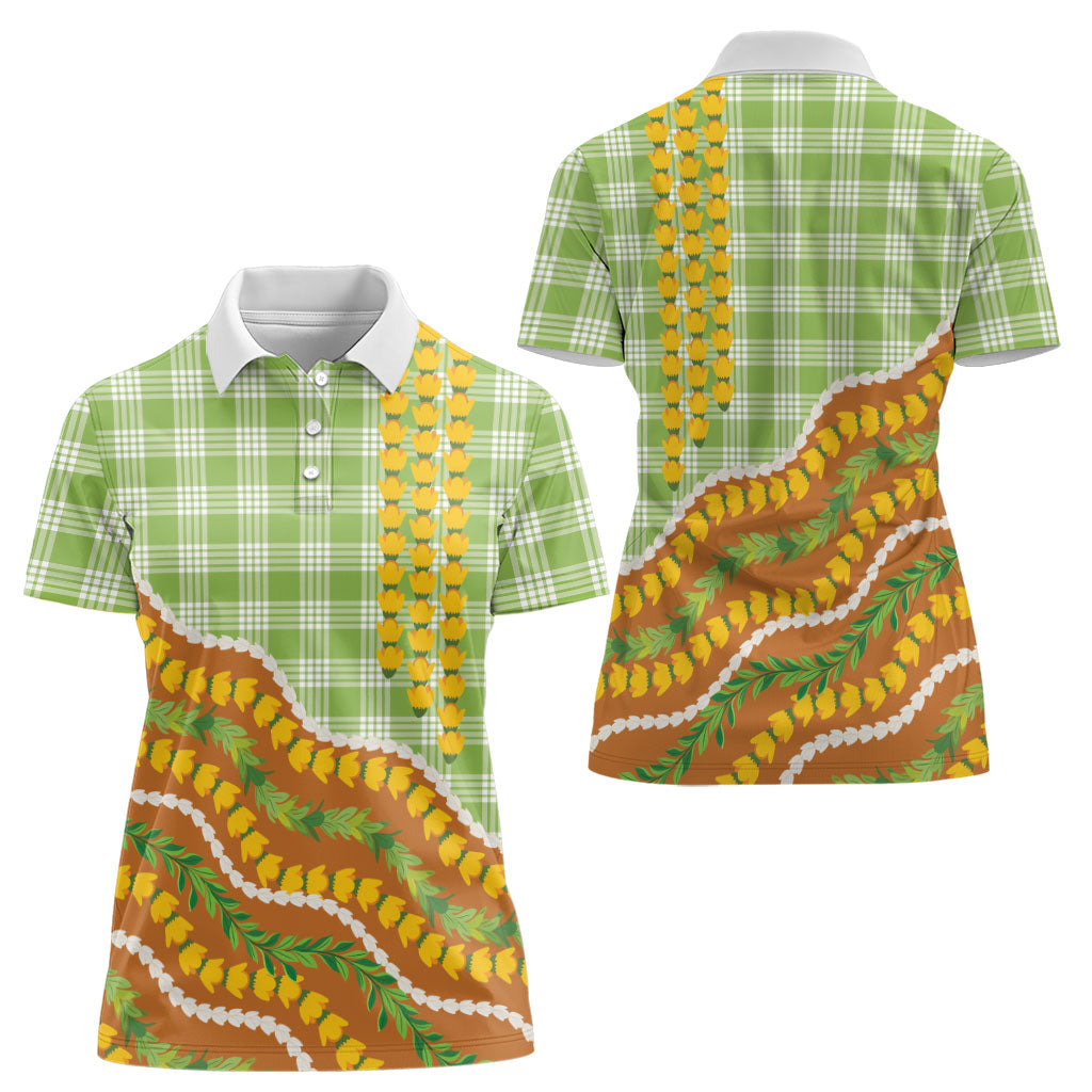 Hawaii Leis Palaka Motifs Women Polo Shirt Pikake Pakalana Maile Ilima Kakau Style