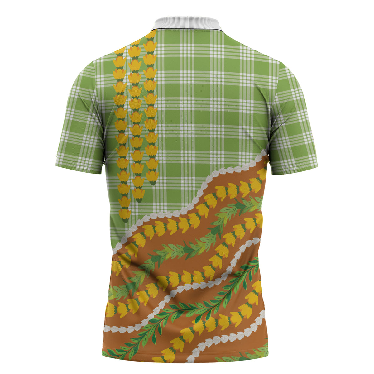Hawaii Leis Palaka Motifs Zipper Polo Shirt Pikake Pakalana Maile Ilima Kakau Style