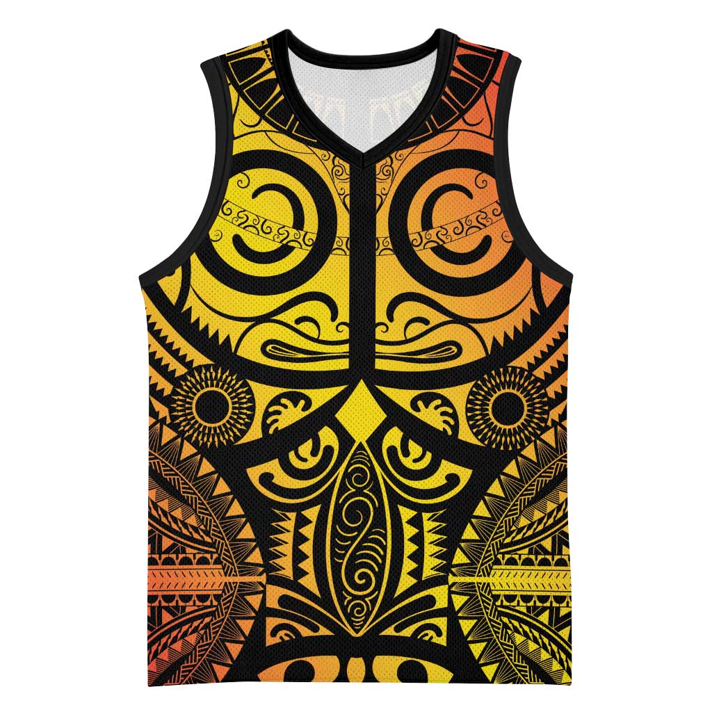 Marquesas Islands Basketball Jersey Marquesan Tattoo Yellow Gradient - Polynesian Pride
