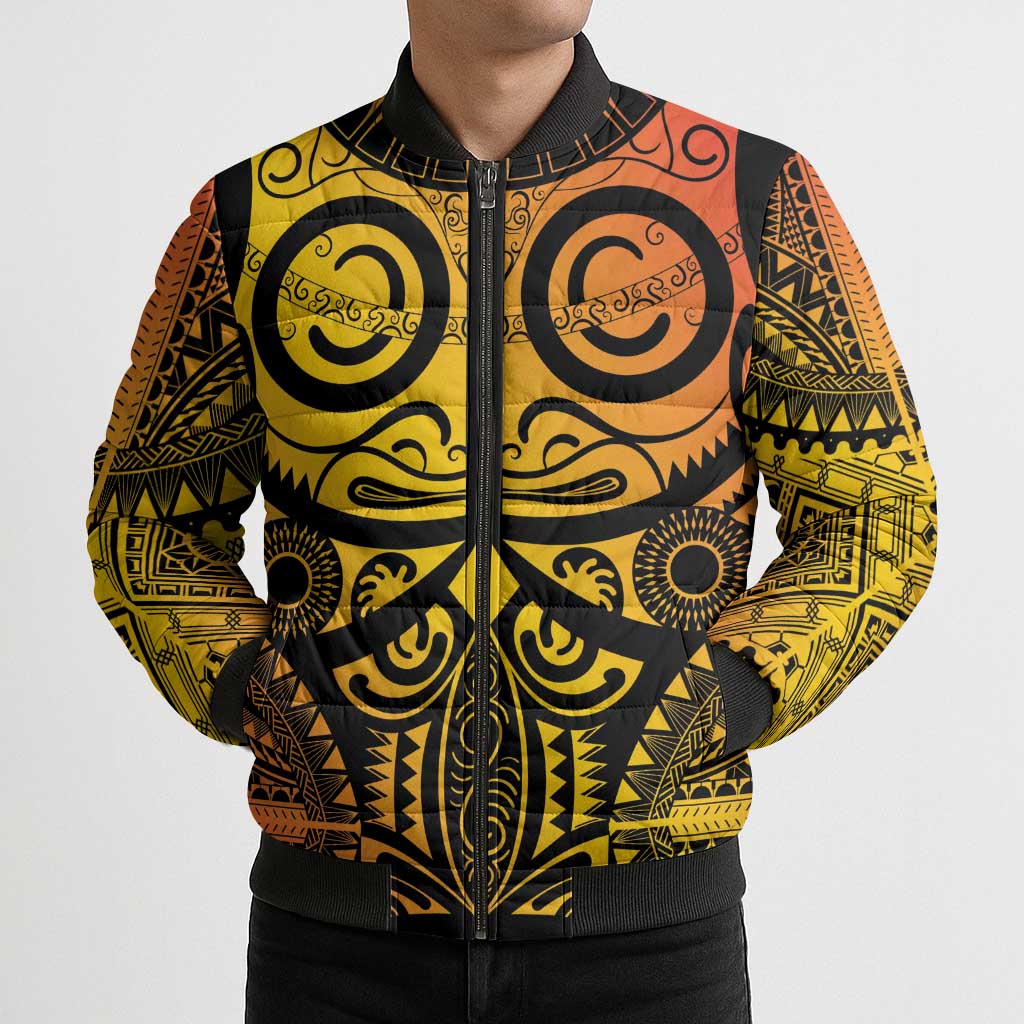 Marquesas Islands Bomber Puffer Jacket Marquesan Tattoo Yellow Gradient - Polynesian Pride