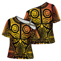 Marquesas Islands Cross Shoulder Shirt Marquesan Tattoo Yellow Gradient - Polynesian Pride