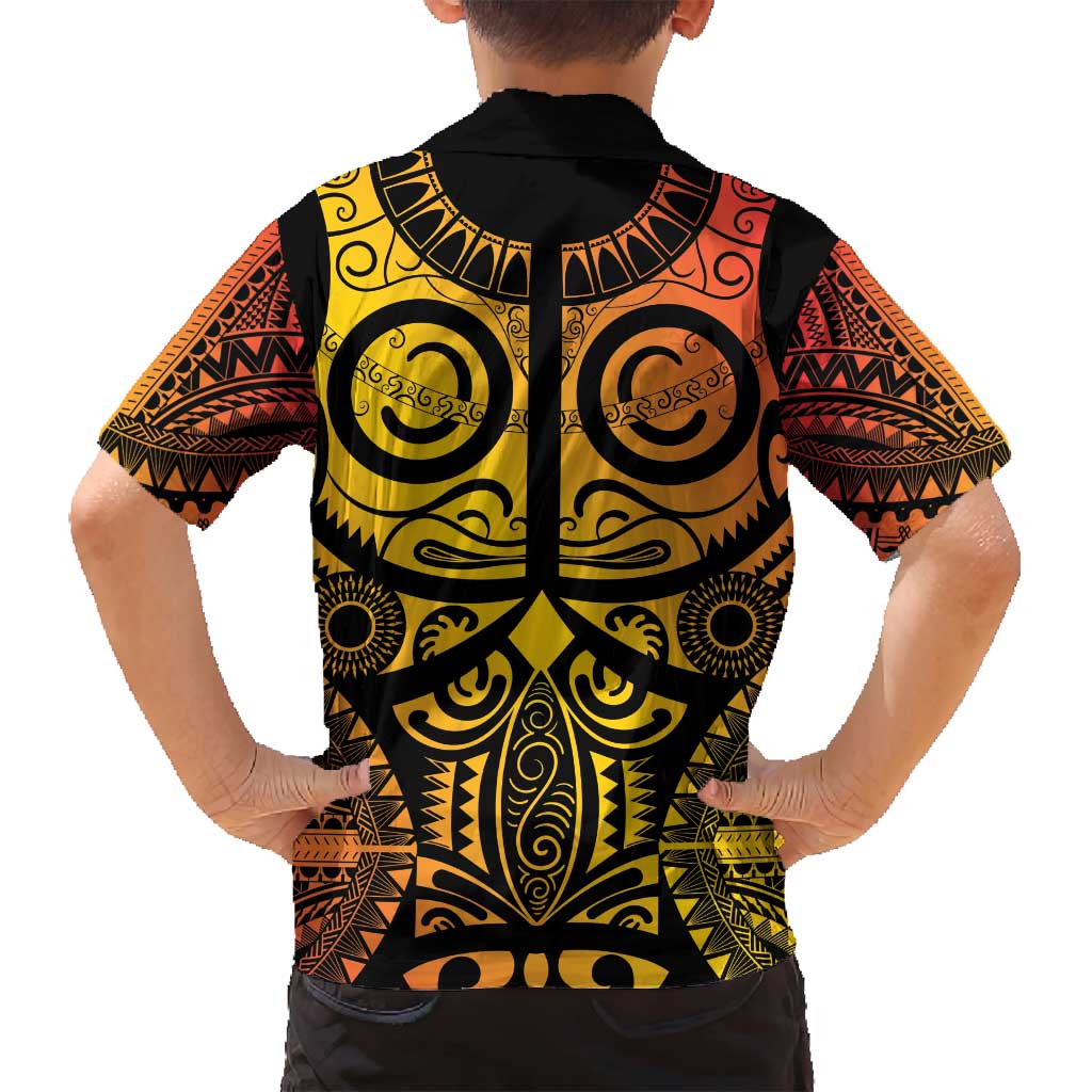 Marquesas Islands Family Matching Long Sleeve Bodycon Dress and Hawaiian Shirt Marquesan Tattoo Yellow Gradient - Polynesian Pride