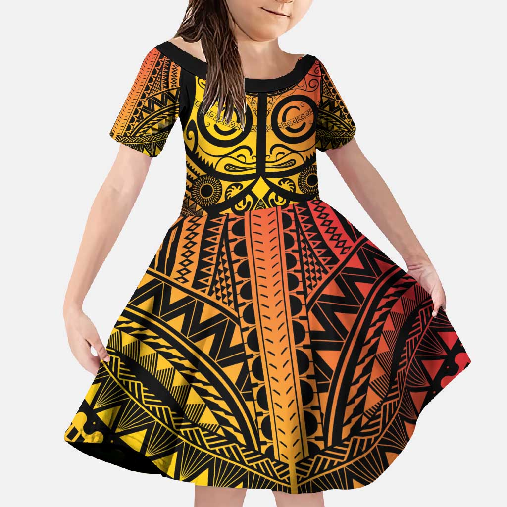 Marquesas Islands Family Matching Mermaid Dress and Hawaiian Shirt Marquesan Tattoo Yellow Gradient - Polynesian Pride