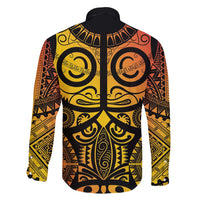 Marquesas Islands Family Matching Off Shoulder Short Dress and Hawaiian Shirt Marquesan Tattoo Yellow Gradient - Polynesian Pride