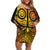 Marquesas Islands Family Matching Off Shoulder Short Dress and Hawaiian Shirt Marquesan Tattoo Yellow Gradient - Polynesian Pride